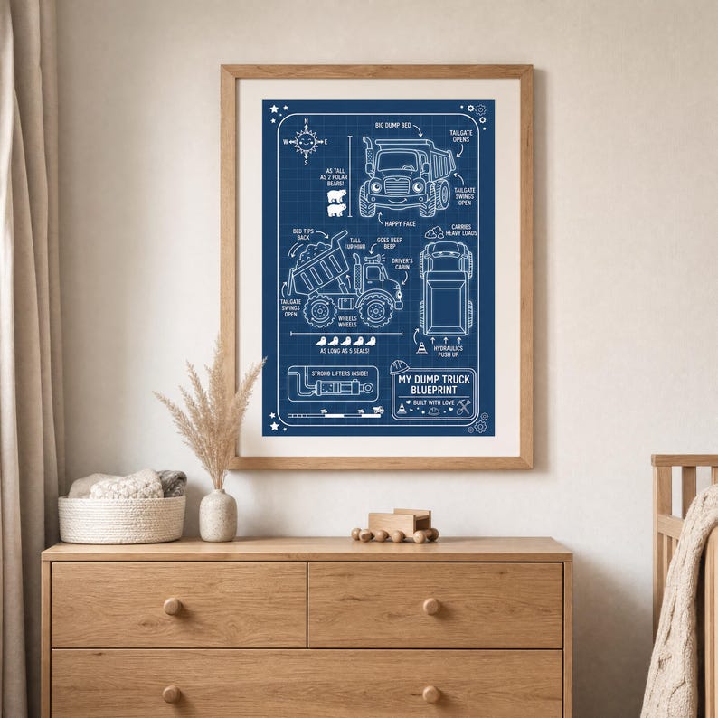 Dump Truck Blueprint — Construction Nursery Art from Runway & Heirloom
