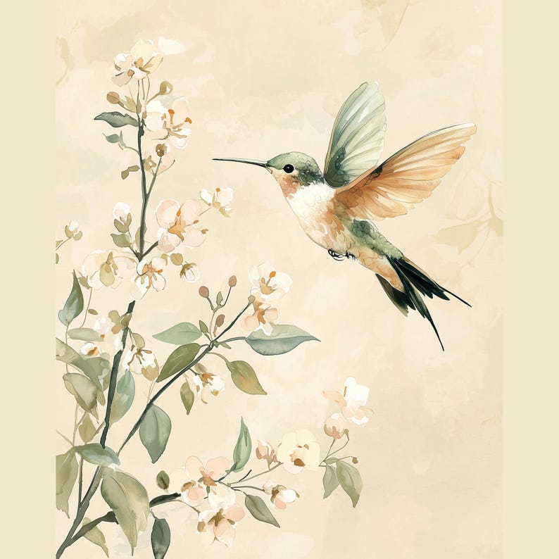 Hummingbird watercolor print digital download — original art from Runway & Heirloom