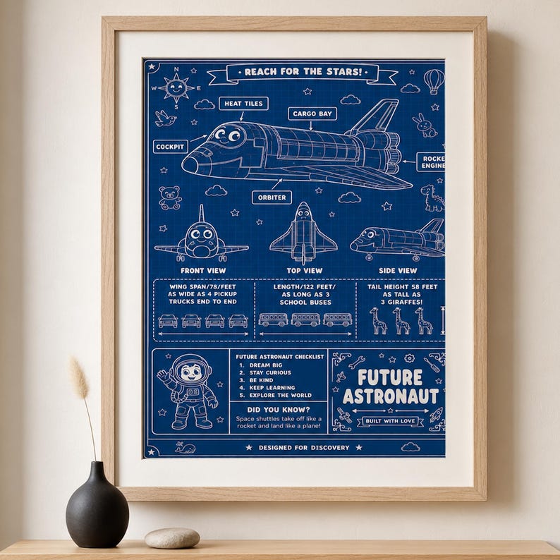 Rocket Blueprint Print — Space Nursery Art from Runway & Heirloom