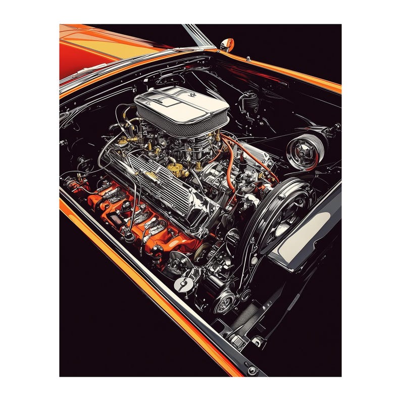 V8 engine cutaway blueprint print